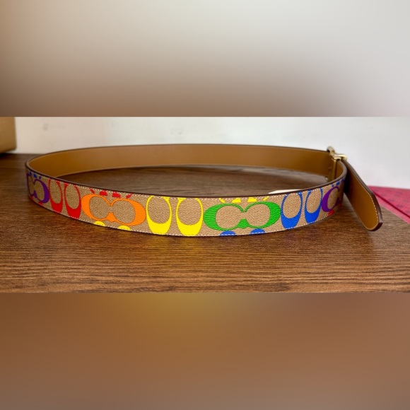 New Coach Roller Buckle Cut To Size Reversible Belt In Rainbow Signature Canvas - Picture 5 of 10